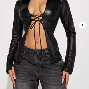 Black Faux Leather Lace-Up Top